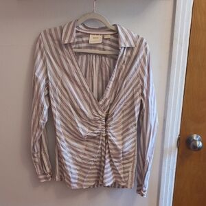 Maeve By Anthropologie Long Sleeve Striped Surplice Wrap Blouse